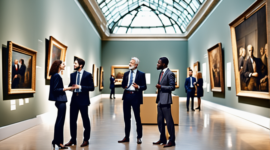 3_Business-people in a museum speaking to each other